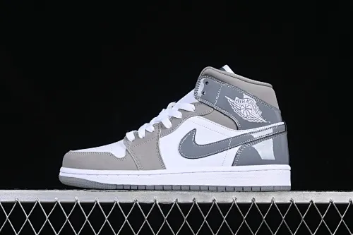 All categories Air Jordan Jordan series basketball shoes Air Jordan 1 Mid Air Jordan 1 Mid AJ1 Joe 1 patent leather white gray Zhongbang basketball shoes HF3216-100